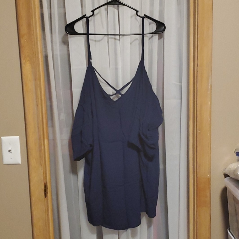 Navy blue cold shoulder blouse